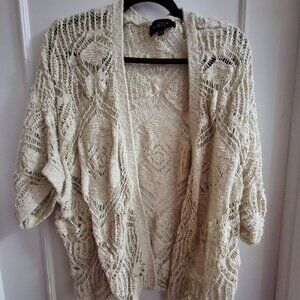 Michel Studio Plus Size 3X Beige Lace Knit Open Layering Cardigan plus size